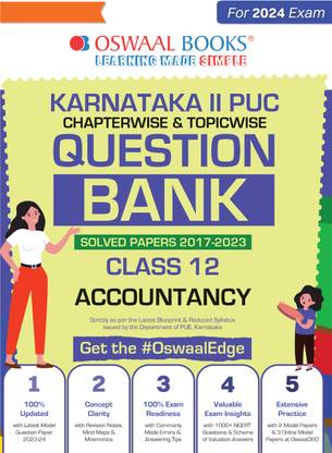 Oswaal Karnataka 2nd PUC Question Bank Class 12 Accountancy, Chapterwise & Topicwise Previous Solved Papers (2017-2023) for 2024 Board Exams