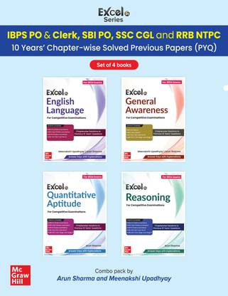 10 Years’ Chapter-wise Solved Previous Papers (PYQ) of RRB NTPC, IBPS PO & Clerk, SBI PO and SSC CGL Set of 4 books (Excel in Quantitative Aptitude + Reasoning + English Language + General Awareness)