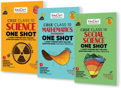 Educart One-shot CBSE Class 10 Question Bank 2025-26 Bundle - Science, Mathematics and Social Science on New Syllabus 2026 (Strictly for Boards Exam)