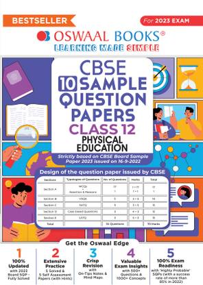 Oswaal CBSE Sample Question Papers Class 12 Physical Education for 2023 Board Exam (based on CBSE Sample Paper released on 16th September)