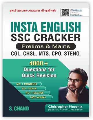 Insta English SSC Cracker Book for All SSC Competitive Exams 2025 (Prelims & Mains) CGL CHSL MTS CPO GD Steno (Stenographer) Exam | 4000+ Question | Previous Year Solved Papers | Common Errors Based on PYQ | English Language Grammar | Vocabulary (Vocab) Based Questions | Masterpiece by Christopher Phoenix | Chapter wise | Practice Set | In English Medium