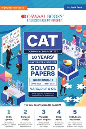 Oswaal CAT 10 YEARS Chapter-wise & Topic-wise Solved Papers (VARC, DILR & QA) (2006 - 2008 & 2017-2023) for 2024 Exam