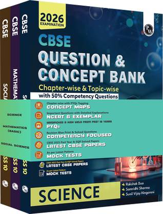 PW CBSE Question Bank (QCB) Class 10 Science, Maths (Basic), SS Combo of 3 Books