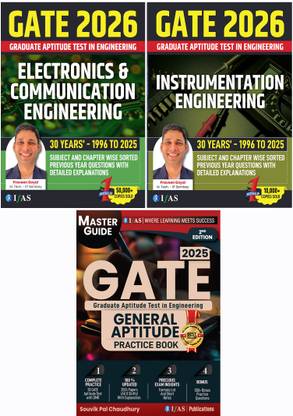 GATE Electronics and Communication, Instrumentation and General Aptitude Practice  - 2026 [Set of 3 Books] | Previous Year Solved Papers (1996 - 2025) with Detailed Solution | Topic Wise Sorted Question Bank with Detailed Explanation | Best Seller Guide for GATE Instrumentation Engineering and Electronics and Communication Exam in India | IFAS Publications