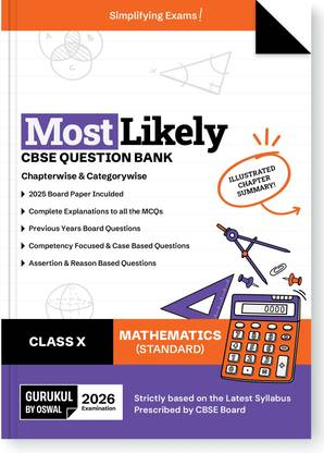 Gurukul By Oswal Maths (Standard) Most Likely CBSE Question Bank Class 10 Exam 2026 - Board Solved Paper 2025, Chapterwise & Categorywise, Chapter Summary, Competency Focused, MCQs, Case, A&R, PYQs