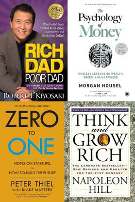 Rich Dad Poor Dad + The Psychology Of Money + Think And Grow Rich + Zero To One - Combo Of 4 Books