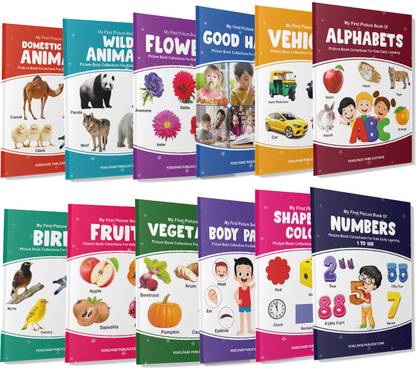 Picture Book collections (set of 12) for kids age 2+ early learning education - Perfect for Homeschooling Kindergarten and Nursery Students- ABC book, Fruits book, Wlid Animal book, Good habits book, Body parts book, Numbers book, Vegetables book, Birds book, Domestic animal book, vehicle book, Flower book, Shapes and colours book