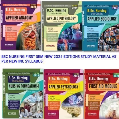 BSC NURSING 1ST YEAR 1ST SEMESTER QUESTION BANK WITH SOLVED ANSWERS PACK OF 6 SUBJECTS ( AS-PER LATEST SYLLABUS INC 2024 EDITION) SUBJECTS.
APPLIED ANATOMY.APPLIED PHYSIOLOGY.APPLIED SOCIOLOGY.NURSING FOUNDATION-I.APPLIED PSYCHOLOGY.FIRST AID MODULE.
EASY TO UNDERSTAN STUDY MATERIALS WITH SOLVED ANSWERS  - BSC NURSING FIRST YEAR FIRST SEMESTER STUDY MATERIAL