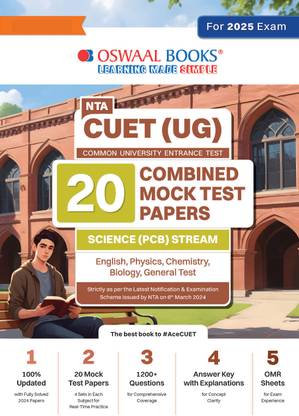 Oswaal CUET (UG) 20 Combined Mock Test Papers Science (PCB) Stream (English, Physics, Chemistry, Biology, General Test) For 2025 Exam