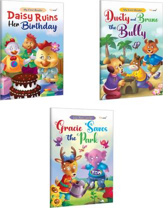 My First Reader - Daisy Ruins her Birthday, Dusty and Bruno the Bully and Gracie Saves the Park :- Educational bedtime stories, Picture books for early learners | Pack of 3 Books