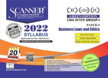 Business Laws and Ethics (Paper 5 | CMA Intermediate | Gr. I) Scanner - Including questions and solutions | 2022 Syllabus | Applicable for December 2024 Exam Onwards | Green Edition