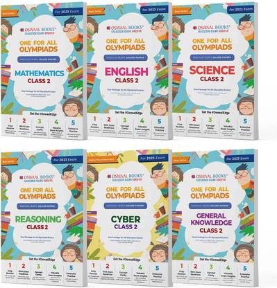 Oswaal One For All Olympiad Previous Years' Solved Papers Class 2 (Set of 6 Books) Maths, English, Science, Reasoning, Cyber & General Knowledge (For 2023 Exam)