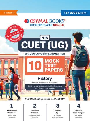 Oswaal NTA CUET (UG) 10 Mock Test Papers | Section II History (For 2025 Exam) | With New Syllabus & Pattern Released on 1st March 2025