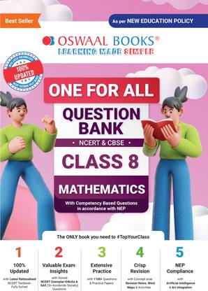 Oswaal One For All Question Bank NCERT & CBSE, Class-8 Mathematics For Latest Exam | With Competency Based Questions | As Per NEP