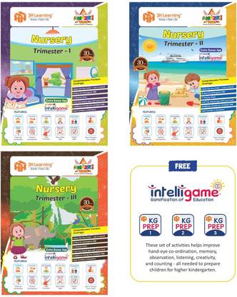 Nursery / Pre-KG Amaze Wings 3 Textbooks for 3 - 4 Year Kids Edu-Pack with 3 FREE IntelliGame Android Apps |10 Must Learn Skills; Listening, Pre-Reading, Pre-Writing, Explore; Habits; Art & Craft Kit  - Nursery / Pre-KG Amaze Wings 3 Textbooks 276 Pages Plus 3 Free KG Prep Apps