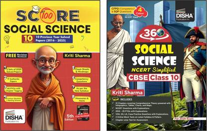 Disha Combo (2 Books) 360 Social Science Class 10 NCERT Simplified with Score 100 Kriti Sharma Previous 10 Year-wise PYQs | SST Class 10 CBSE Book 2026 Exam