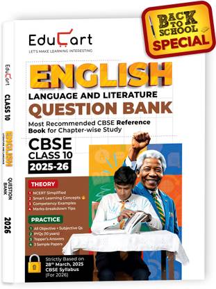Educart CBSE Question Bank Class 10 English 2025-26 on new Syllabus 2026 (Introducing Unit Test Worksheets)