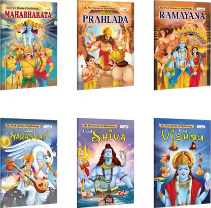 Mahabharat, Prahlad, Ramayan, Saraswati, Shiva and Vishnu - My First Mythology Story : Interactive learning books for toddlers, Kids learning storybook | Pack of 6 books