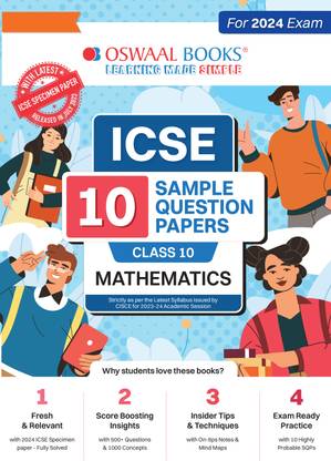Oswaal ICSE 10 Sample Question Papers Class 10 Mathematics For Board Exam 2024 (Based On The Latest CISCE/ICSE Specimen Paper)
