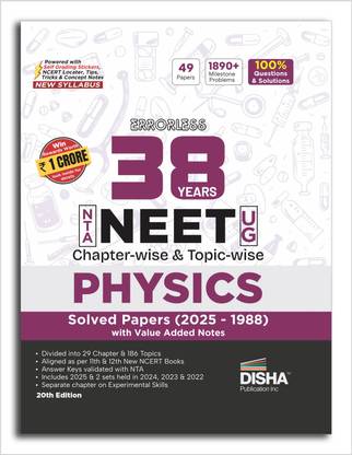 Disha Errorless 38 Years NTA NEET (UG) Chapter-wise & Topic-wise Physics PYQ (2025 - 1988) Book 20th Edition | Solved Papers | New NCERT Syllabus | Errorless Physics NEET 2026 | Value Added Notes