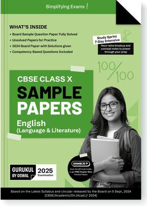 Gurukul By Oswal English Sample Papers for CBSE Class 10 Board Exam 2025 : Fully Solved New SQP 2025, Solved Sample Papers, Unsolved Sample Papers, Board Solved Papers 2024, Latest Syllabus