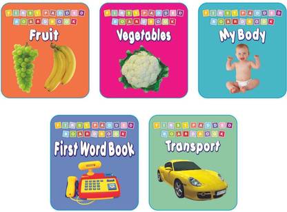 First Padded Board Book -1 to 5 Pack 2 - Books includes Fruit, Vegetables, My Body, First Word Book, and Nursery Rhymes.