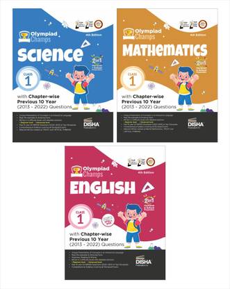 Class 1 Olympiad Champs Combo Science, Mathematics, English with Chapter-Wise Previous 10 Year (2013 - 2022) Questions Complete Prep Guide with Theory, Pyqs, Past & Practice Exercise