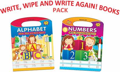 Write and Wipe Books- Pack - Featuring 16 pages of numbers 1 to 10, letters of alphabet A to Z with Marker pen