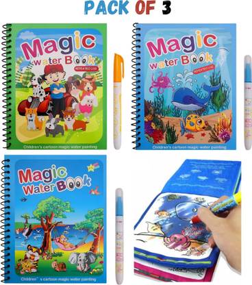 Kid's Magic Water Colouring Books, Unlimited Fun [3 Book & 3 pen] Chunky-Size