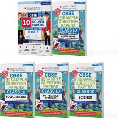 Oswaal CBSE 10 Previous Years' Solved Papers & Sample Question Papers Class 10 (Mathematics Standard, Science, Social Science & English Language & Literature) (Set of 5 Books) (For Board Exams 2024)