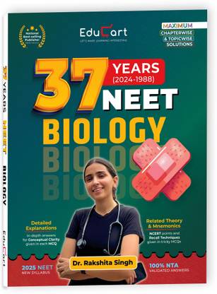 Educart NEET 37 Years Biology Solved Papers (PYQs) Chapterwise and Topicwise for NEET 2025 Exam