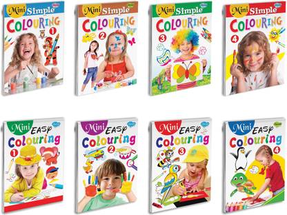 Mini Simple Colouring - 1, 2, 3, 4 and Mini Easy Colouring - 1, 2, 3, 4 Books for Kids : Colouring Books for Kids, Drawing Books for Kids, Fun Colouring Books for Kids | Set of 8 Mini Colouring Books for Kids
