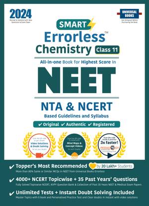 Smart Errorless Chemistry NEET Class 11 (2024) - NCERT Based | 4000+ NCERT & New Pattern Questions | 35 Past Years Papers | Free E-Book, Mind-maps & App