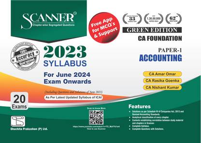Scanner for Accounting (Paper 1) - Containing questions of last 20 Exams | CA Foundation | June 2024 Exam | New Syllabus | Green Edition  - Scanner for Accounting (Paper 1)