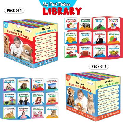 Gift Set For Kids Picture Library Box (Red and Blue Edition) : Early Learning Picture Book Collections, Essential Board Book, Box Set Of 24 Board Books