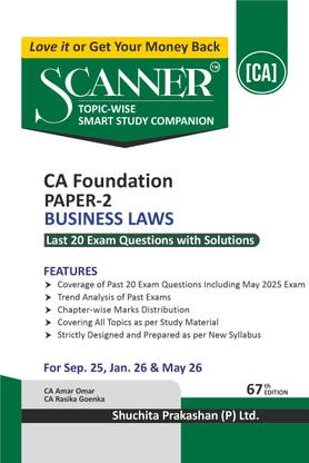 Scanner CA Foundation | Paper-2: Business Laws |For Sep 25, Jan 26 & May 26 Exams | Solved Papers with PYQ | Shuchita Prakashan