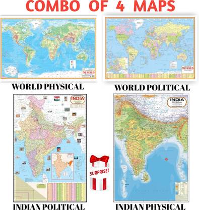 INDIAN AND WORLD MAP IN ENGLISH MEDIUM COMBO OF 4 MAPS MAP OF INDIA MAP OF WORLD INDIAN MAP WORLD MAP  - Indian and world map in english medium