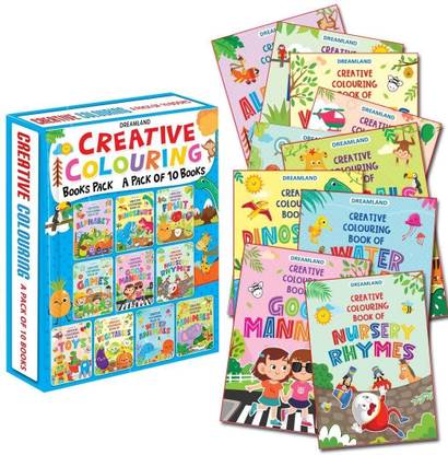 Creative Colouring Book - (Pack) - 10 Books for Kids Age 1 -6 Years | 160 Pages Drawing and Painting Books | Alphabets, Vegetables, Fruits, Games, Toys, ... Water Animals, Good Manners, Nursery Rhymes