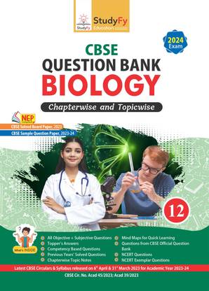StudyFy Class 12 Biology CBSE Question Bank For 2024 Board Exams | Chapterwise Topic Notes | Previous Year’s Solved Questions