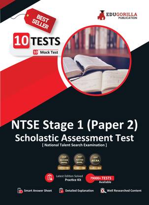 NTSE Stage 1 Paper 2 SAT (Scholastic Assessment Test) Book  - 2024 (English Edition) - 10 Full Length Mock Tests (1000 Solved Questions) with Free Access to Online Tests