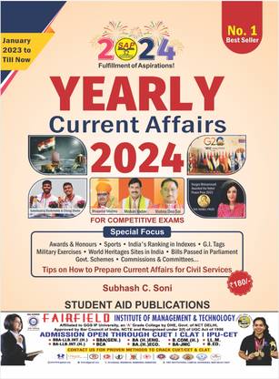 SAP Yearly Current Affairs 2024 from January to December 2023 (Latest & Best) Highly useful for UPSC SSC KVS DSSSB CLAT Banking NDA BBA CUET & other Entrance Exams