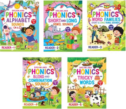Phonics Reader 5 Books Pack  - Book for Alphabet Sounds, A to Z, Short and Long Vowel Sounds, Word Families Short and Long Vowel Sounds, Blends and Combination Sounds, Tricky Words
