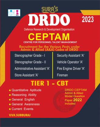SURA`S DRDO CEPTAM Admin & Allied (A&A) Various Posts - Tier 1 CBT Exam Book - English Medium - Latest Updated Edition 2023