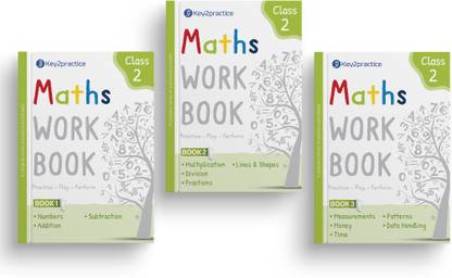 Key2Practice Maths Workbook For Class 2 (Set of 3) : 288 Activity Based  - Worksheets ,Combo of (Numbers, Addition, Subtraction, Multiplication, Division, Fractions, Lines & Shapes, Measurements, Money, Time, Patterns, Data Handling)