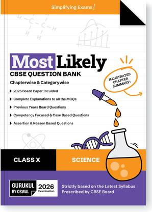 Gurukul By Oswal Science Most Likely CBSE Question Bank Class 10 Exam 2026 - Board Solved Paper 2025, Chapterwise & Categorywise, Chapter Summary, Competency Focused, MCQs, Case, A&R, PYQs