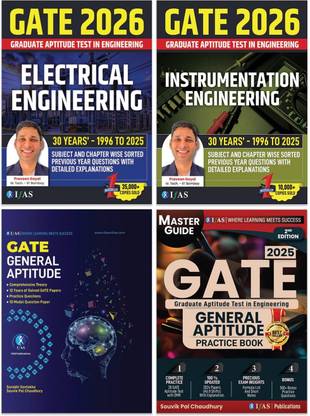GATE Electrical Engineering, Instrumentation Engineering and General Aptitude Books  - 2026 [Set Of 4 Books] | 30 Years Previous Year Solved Paper (1996-2025) | Best Seller PYQ for GATE Instrumentation & Electrical Engineering Exams in India | Section & Topic-wise Sorted Previous Years Question Papers with Detailed Solutions | IFAS Publications