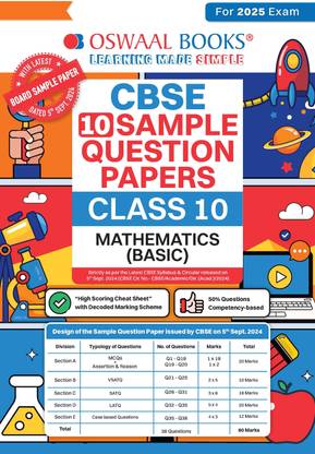 Oswaal CBSE Sample Question Papers Class 10 Mathematics Basic Book (For 2025 Exam)