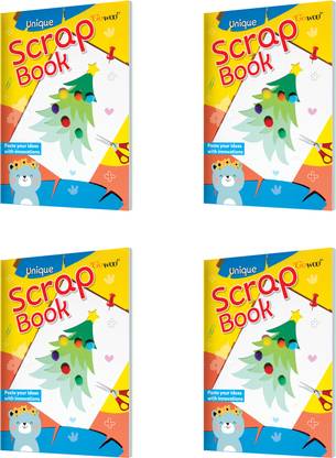 Unique Scrap Book – Colourful Scrap books, 24 Pages Each, Colorful & Durable Craft Paper for Kid’s School Projects and Art Activities | Pack of 4 A4 Size Books