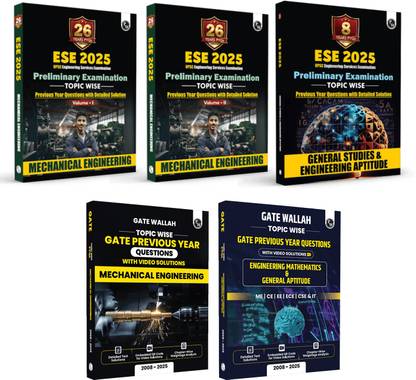 PW UPSC ESE 26 Years PYQs Mechanical Engineering Vol 1 & 2, GS & Engineering Aptitude + GATEWALLAH PYQs Mechanical Engineering, Engineering Maths & General Aptitude Combo 5 of Books
