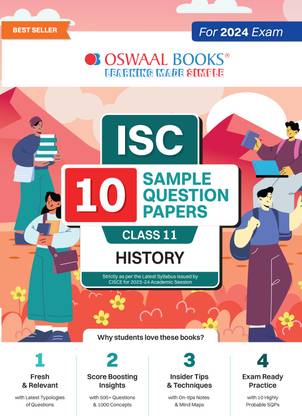 Oswaal ISC 10 Sample Question Papers Class 11 History For 2024 Exams (Based On The Latest CISCE/ ISC Specimen Paper)
